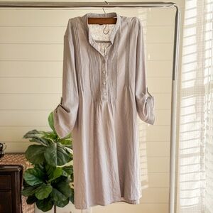 Tahari Long Sleeve Linen Dress in Light Gray